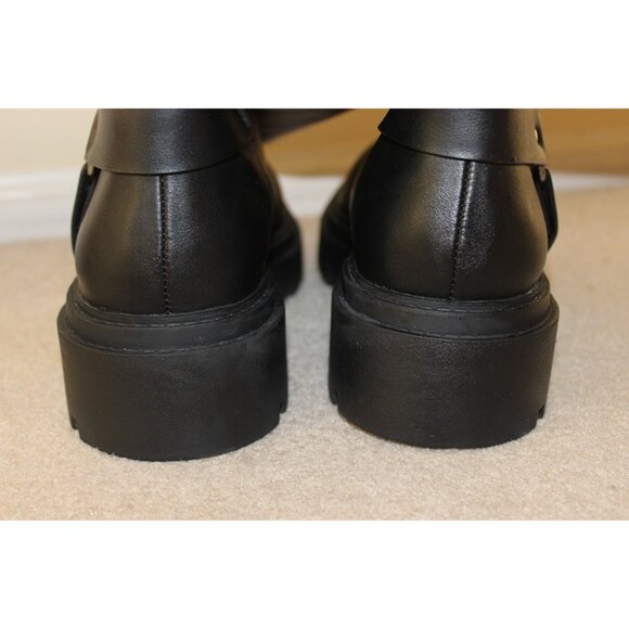 ASOS New Look, Extra Calf Fit Black Vegan Leather Knee-High Biker Boots - Picture 7 of 12